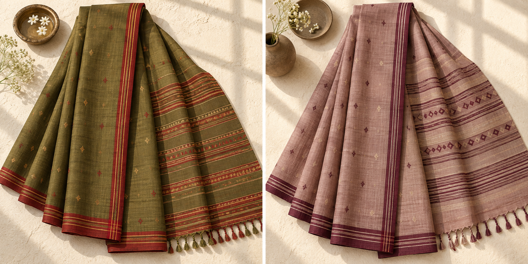 Moss olive Tangail flat lay