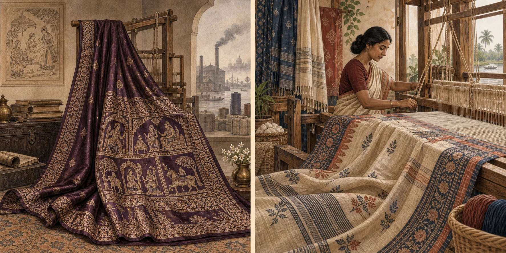 Hand-drawn Baluchari saree with narrative woven pallu